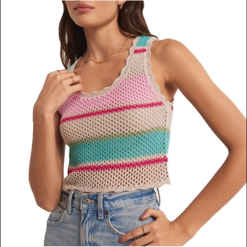Striped Knit Crop Top in Pink and Teal